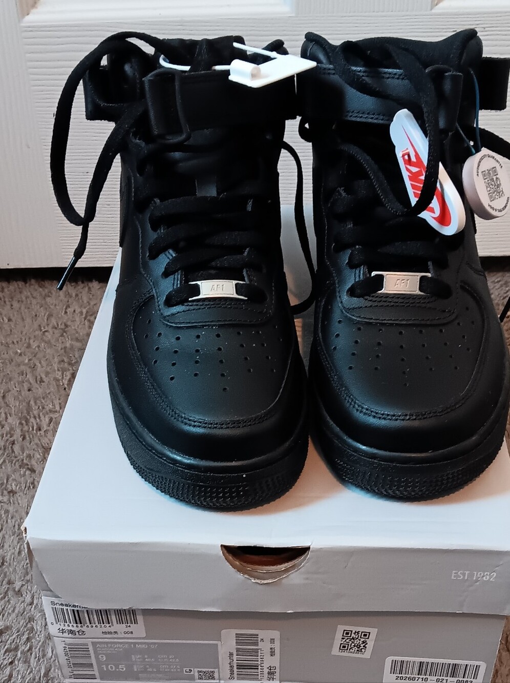 Mens Nike Af1 Black Mid-Top Sneakers with Strap